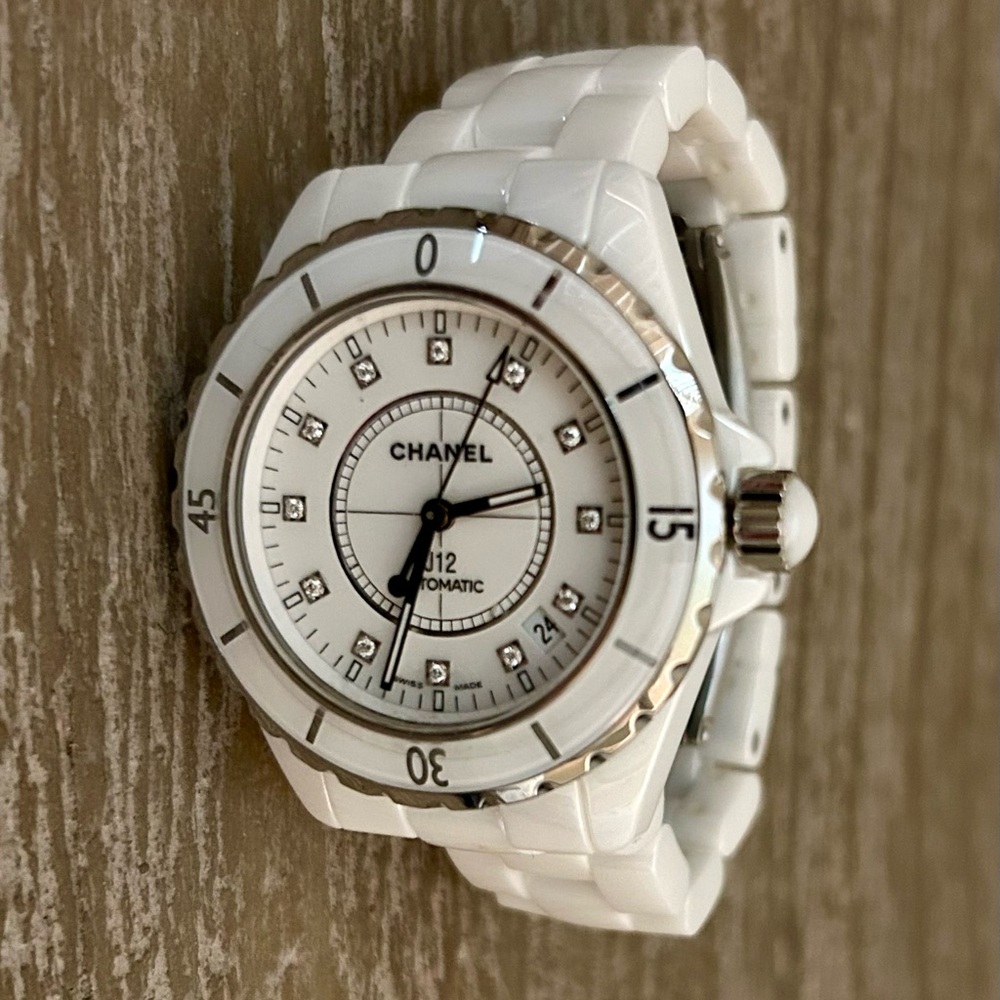 **SOLD**CHANEL J12 White ceramic and steel watch with diamond indicators. - Picture 2 of 4